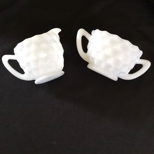 Vintage MILK GLASS Raised Cube CREAM~SUGAR Set